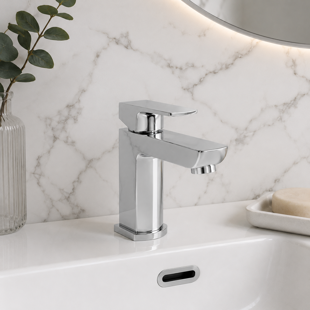 PureForm Basin Mixer with Matching Slotted Waste – Chrome