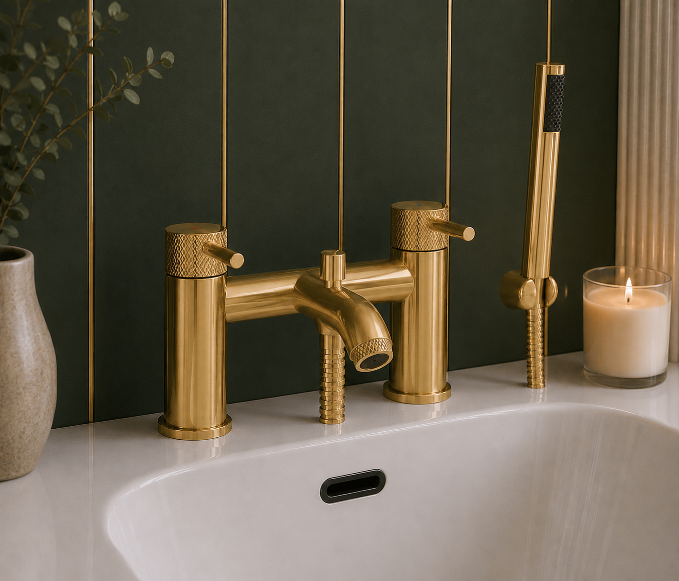 Aspect Bath Shower Mixer with Wall Bracket and Shower Kit – Brushed Brass
