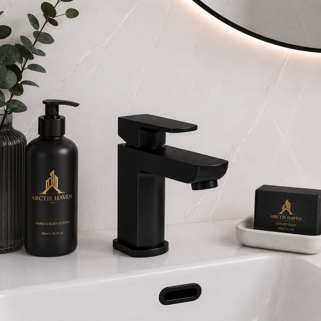 PureForm Basin Mixer with Matching Slotted Waste – Matte Black